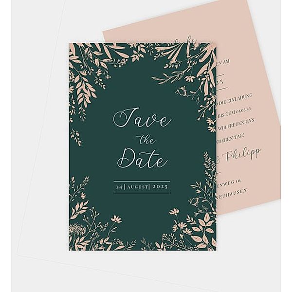 Save-The-Date Karte Blooming Love, Postkarte hoch (105 x 148mm)