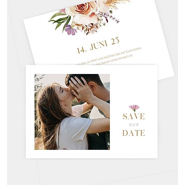 Save-The-Date Karte Delicate Bouquet, Postkarte quer (148 x 105mm)