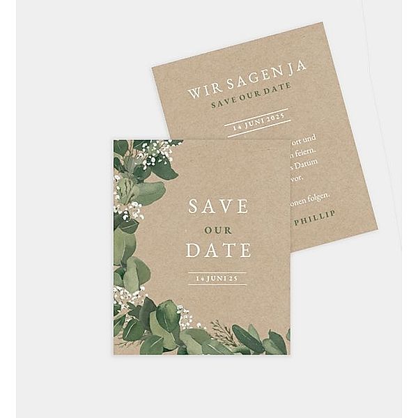 Save-The-Date Karte Eucalyptus Wreath, Polaroid (88 x 107mm)