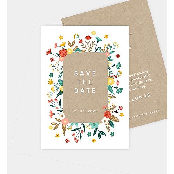 Save-The-Date Karte Flower Love · Crafty, Postkarte hoch (105 x 148mm)