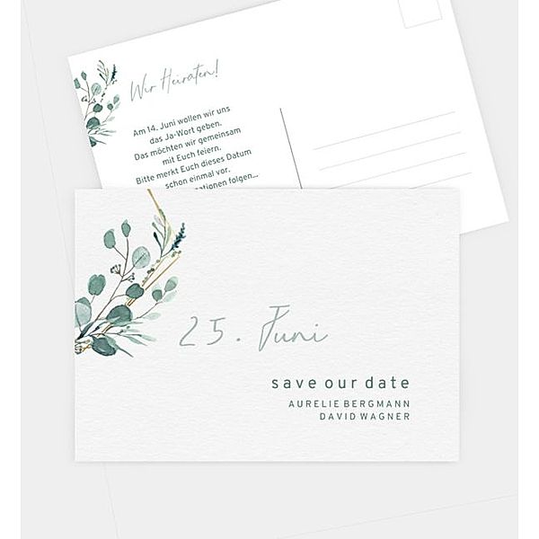 Save-The-Date Karte golden palms, Postkarte quer (148 x 105mm)