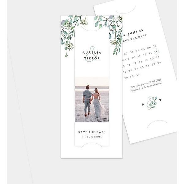 Save-The-Date Karte Green Love, Fotostreifen mit Tasche (90 x 210mm)