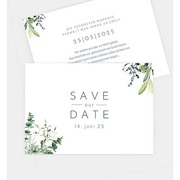 Save-The-Date Karte Greenbouquet, Postkarte quer (148 x 105mm)