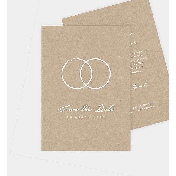 Save-The-Date Karte Initialen, Postkarte hoch (105 x 148mm)