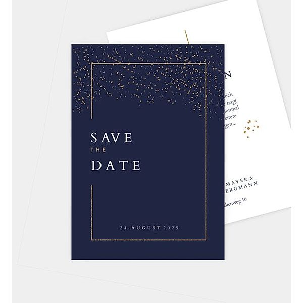 Save-The-Date Karte Pieces of Gold, Postkarte hoch (105 x 148mm)