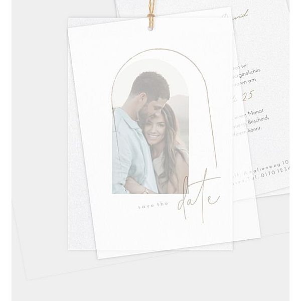 Save-The-Date Karte Sandstone, Postkarte hoch mit Transparentpapier (120 x 170mm)