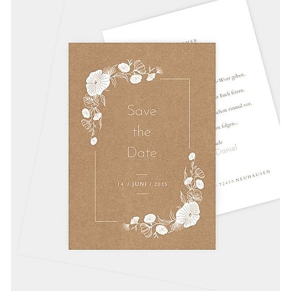 Save-The-Date Karte Soft Ginkgo, Postkarte hoch (105 x 148mm)