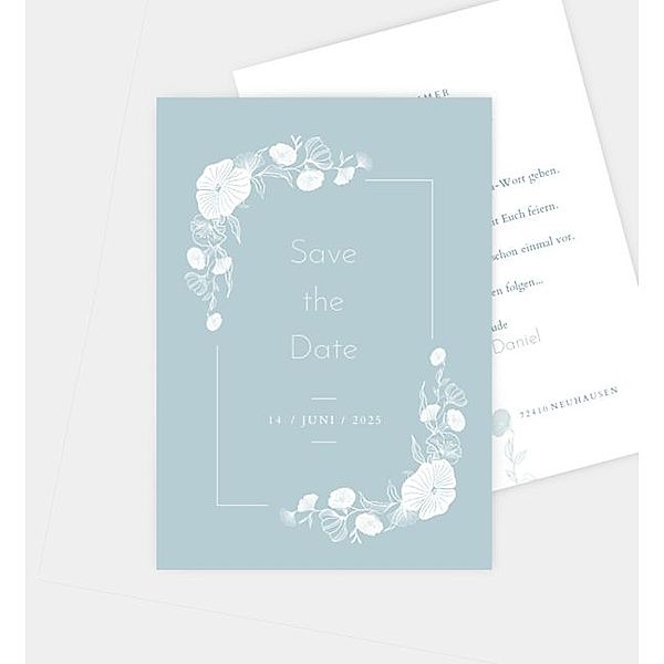 Save-The-Date Karte Soft Ginkgo, Postkarte hoch (105 x 148mm)