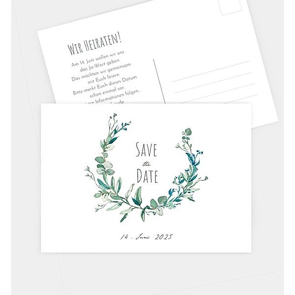 Save-The-Date Karte Soft Green, Postkarte quer (148 x 105mm)