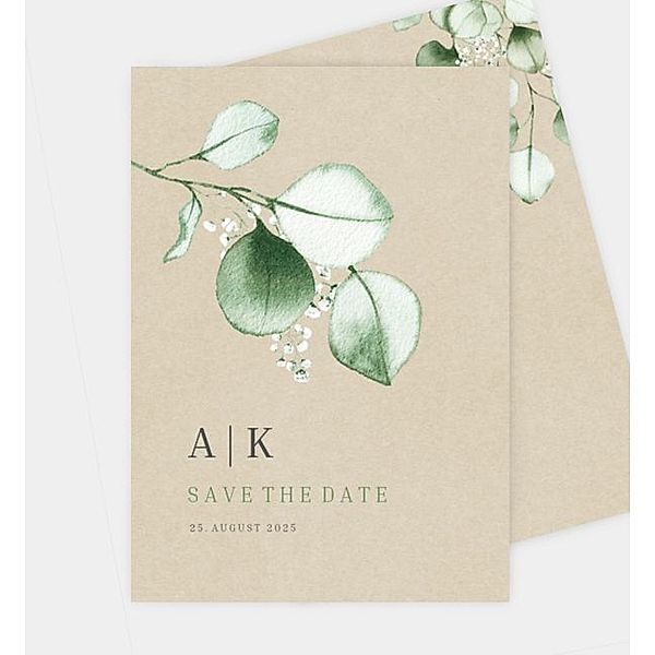 Save-The-Date Karte Sweet Eucalyptus · Crafty, Postkarte hoch (120 x 170mm)