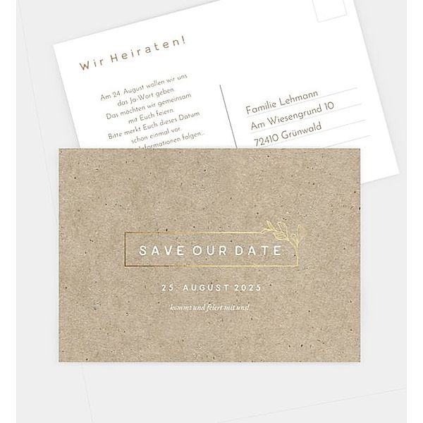 Save-The-Date Karte Timeless elegance - Crafty, Postkarte quer (148 x 105mm)