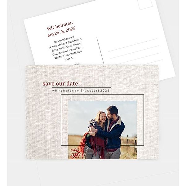 Save-The-Date Karte Vintage linen art, Postkarte quer (148 x 105mm)