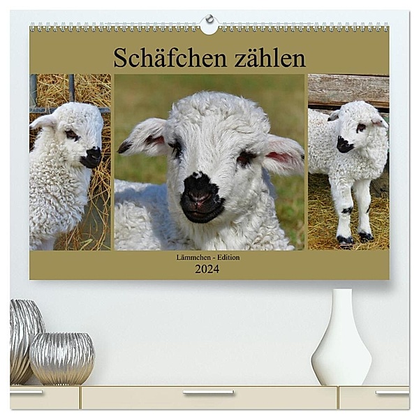 Schäfchen zählen - Lämmchen-Edition (hochwertiger Premium Wandkalender 2024 DIN A2 quer), Kunstdruck in Hochglanz, Sabine Löwer