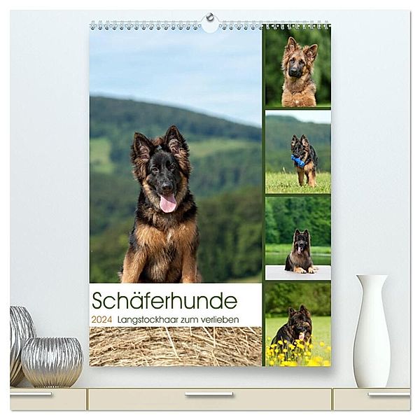 Schäferhunde Langstockhaar zum verlieben (hochwertiger Premium Wandkalender 2024 DIN A2 hoch), Kunstdruck in Hochglanz, Petra Schiller