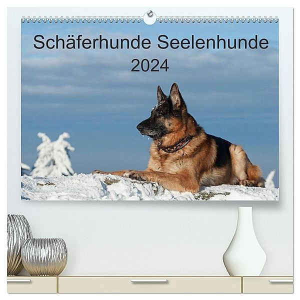 Schäferhunde Seelenhunde (hochwertiger Premium Wandkalender 2024 DIN A2 quer), Kunstdruck in Hochglanz, Petra Schiller