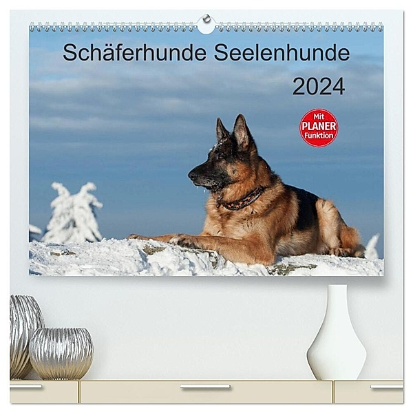 Schäferhunde Seelenhunde (hochwertiger Premium Wandkalender 2024 DIN A2 quer), Kunstdruck in Hochglanz, Petra Schiller