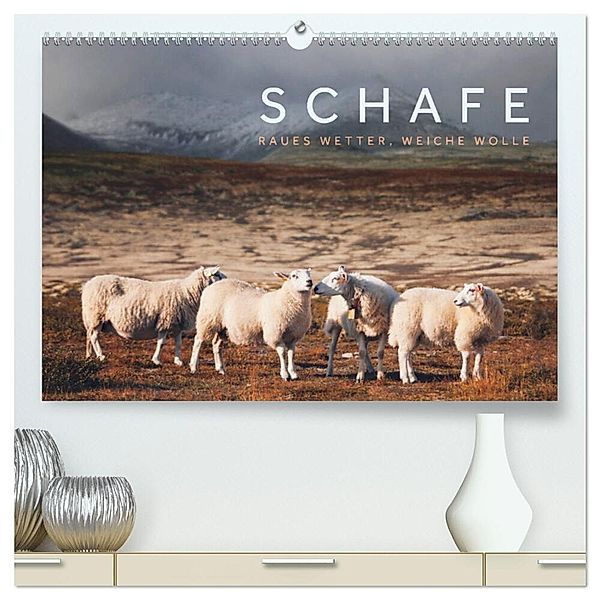 Schafe - Raues Wetter, weiche Wolle (hochwertiger Premium Wandkalender 2024 DIN A2 quer), Kunstdruck in Hochglanz, Lain Jackson