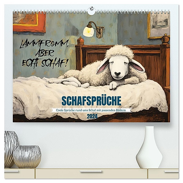 Schafsprüche (hochwertiger Premium Wandkalender 2024 DIN A2 quer), Kunstdruck in Hochglanz, Calvendo, Sabine Löwer