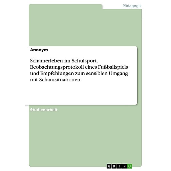 Schamerleben im Schulsport. Beobachtungsprotokoll eines Fußballspiels und Empfehlungen zum sensiblen Umgang mit Schamsituationen