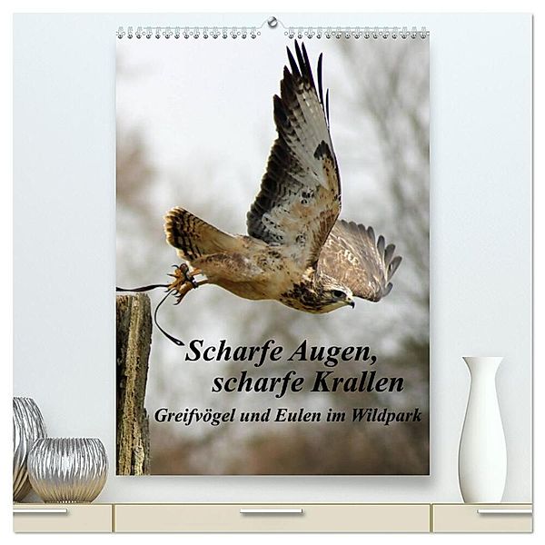 Scharfe Krallen, scharfe Augen, Greifvögel und Eulen im Wildpark (hochwertiger Premium Wandkalender 2024 DIN A2 hoch), Kunstdruck in Hochglanz, Marion Bönner