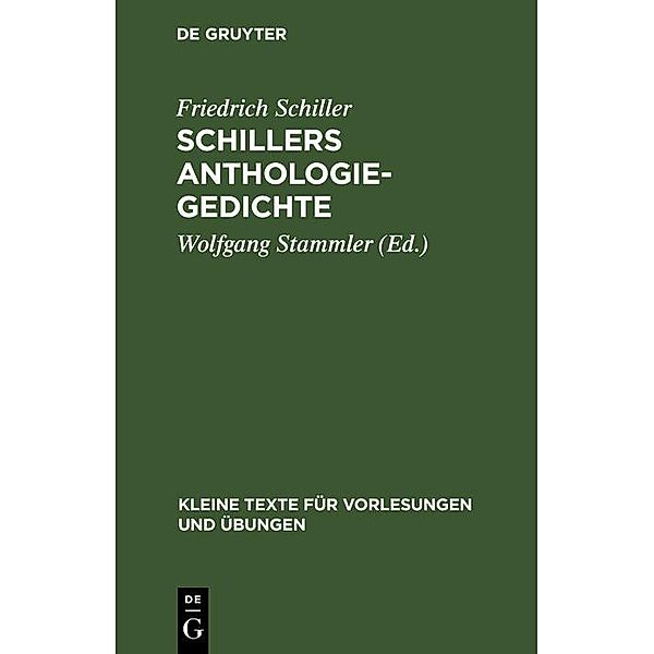 Schillers Anthologie-Gedichte / Kleine Texte für Vorlesungen und Übungen Bd.93, Friedrich Schiller