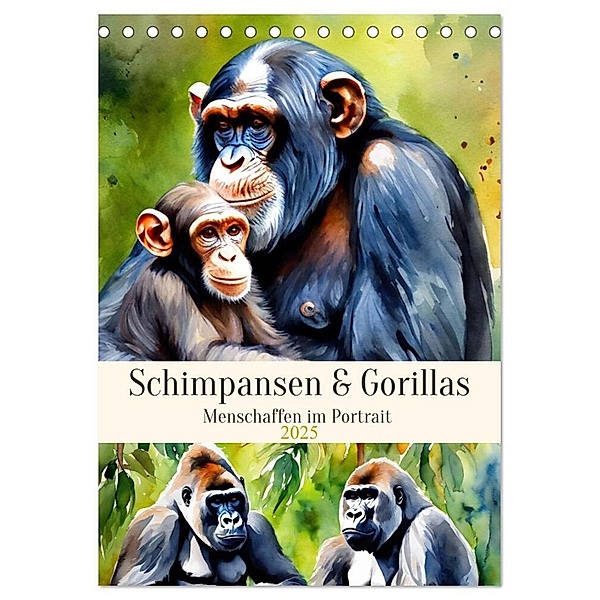 Schimpansen & Gorillas (Tischkalender 2025 DIN A5 hoch), CALVENDO Monatskalender, Calvendo, Claudia Kleemann