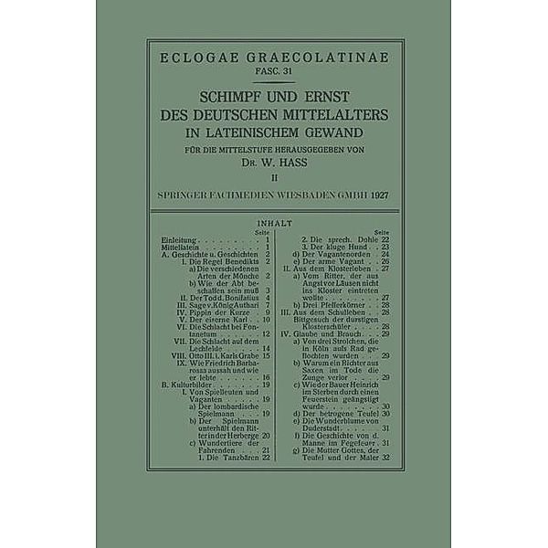 Schimpf und Ernst des Deutschen Mittelalters in Lateinischem Gewand / Eclogae Graecolatinae Bd.31, W. Hass