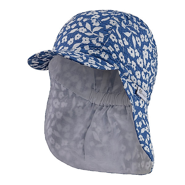 Sterntaler Schirmmütze BLUMEN mit Nackenschutz in blau