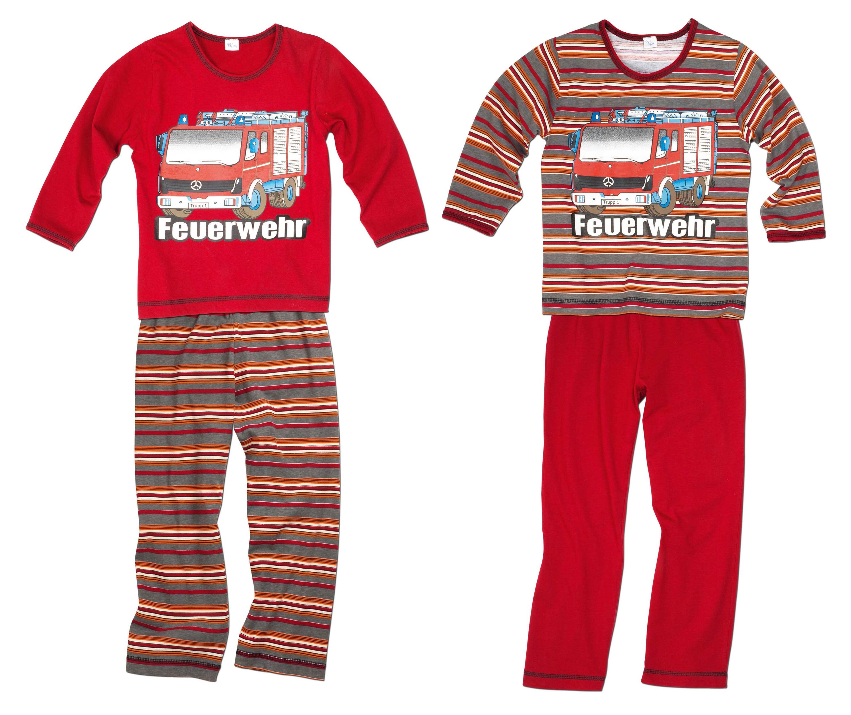 Schlafanzug Feuerwehr, 2er-Set, rot ringel Grösse: 134 140 | Weltbild.ch
