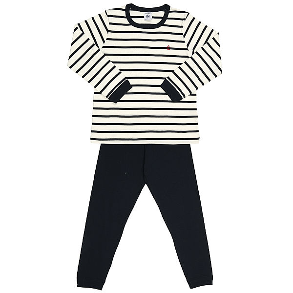 Petit Bateau Schlafanzug FREXO 2-teilig lang in weiß/dunkelblau
