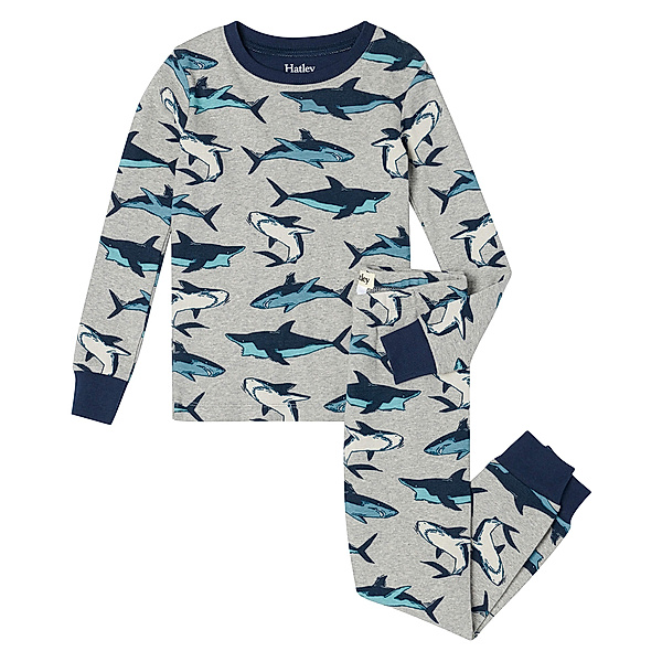 Hatley Schlafanzug lang SWIMMING SHARKS in grey