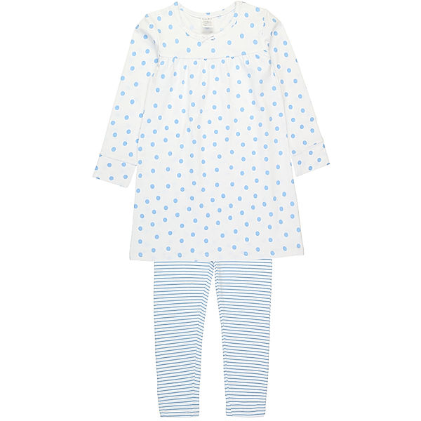 tausendkind essentials Schlafanzug LITTLE BOW lang in weiß/hellblau