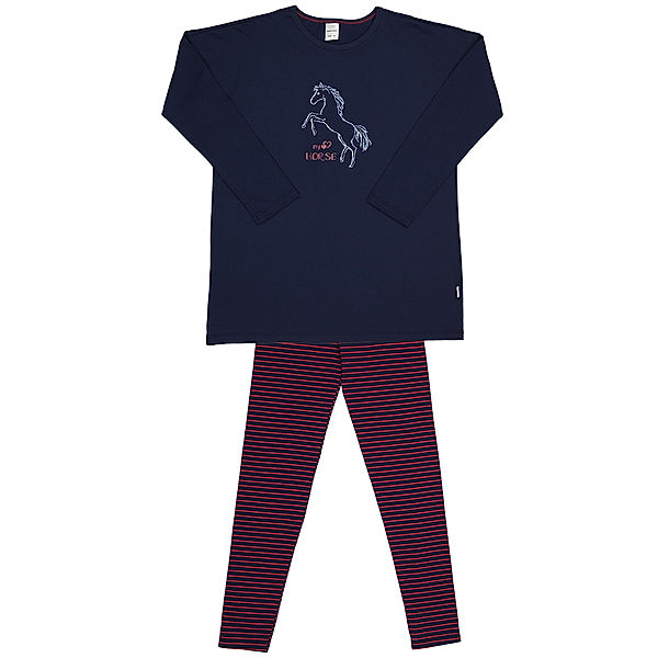 Schiesser Schlafanzug PFERDEWELT 2-teilig in dunkelblau/pink
