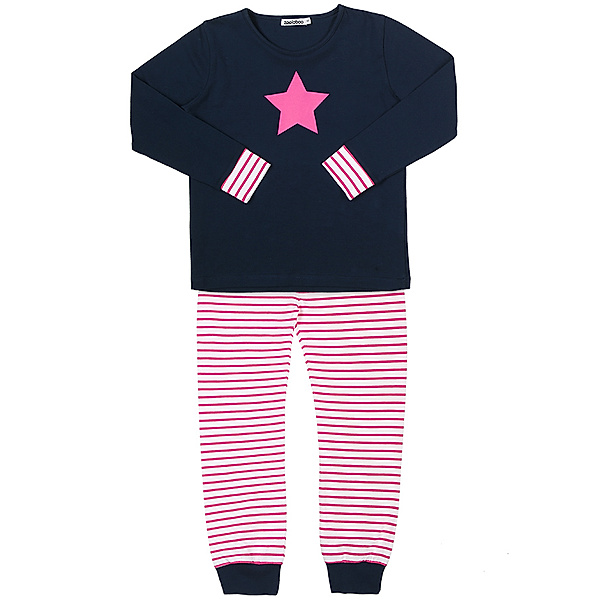 zoolaboo Schlafanzug PINKER STERN lang gestreift in dunkelblau/weiß/pink