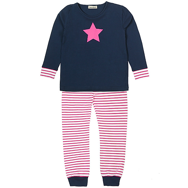 tausendkind collection Schlafanzug PINKER STERN lang in dunkelblau/weiß/pink