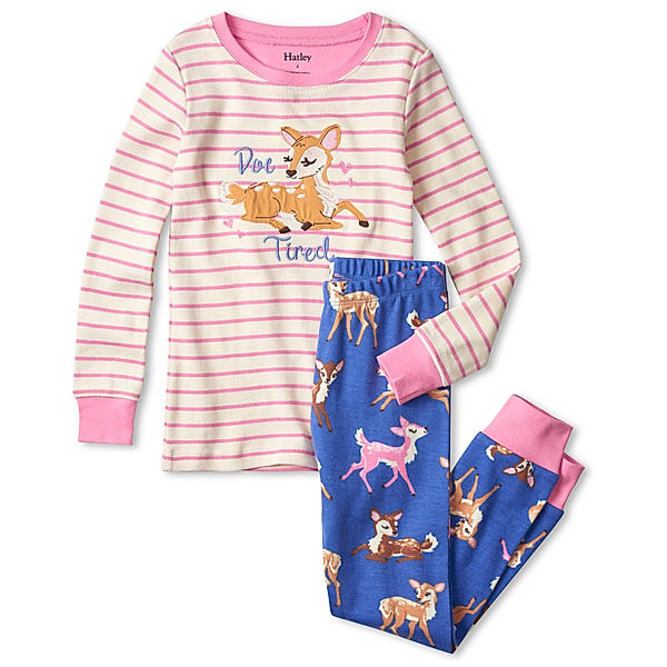 Hatley Schlafanzug SWEET FAWNS STRIPED lang in pink/blau