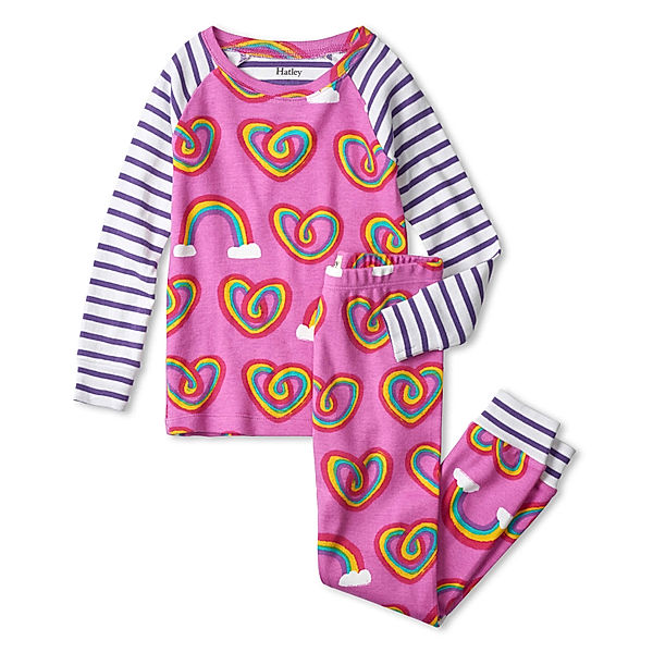 Hatley Schlafanzug TWISTY RAINBOW HEARTS lang in flieder