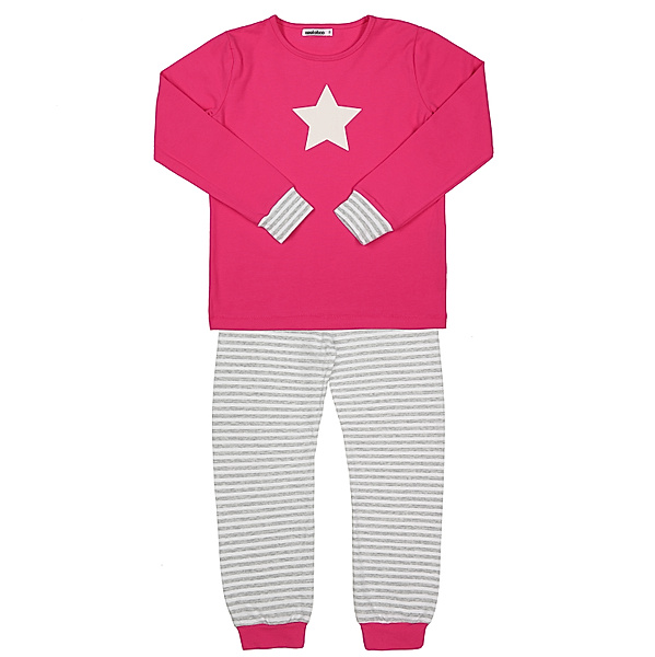 zoolaboo Schlafanzug WEIßER STERN lang gestreift in pink/grau