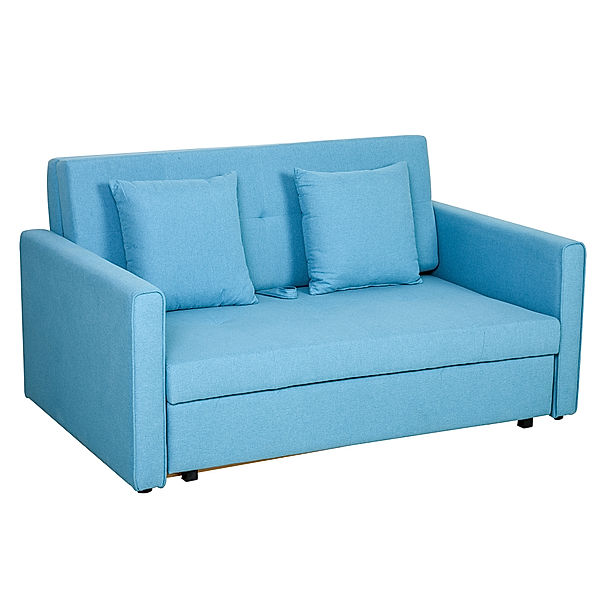 Schlafsofa mit Ausziehfunktion (Farbe: hellblau)