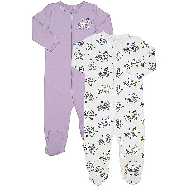 name it Schlafstrampler NBFNIGHTSUIT LAVENDULA 2er-Pack mit Fuss in weiss/lila