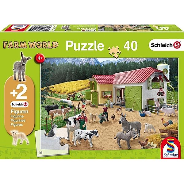 SCHMIDT SPIELE Schleich, Ein Tag auf dem Bauernhof (Kinderpuzzle) + 2 Figuren