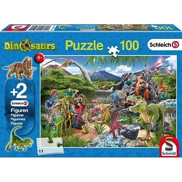 SCHMIDT SPIELE Schleich, Im Reich der Dinosaurier (Kinderpuzzle) + 2 Figuren