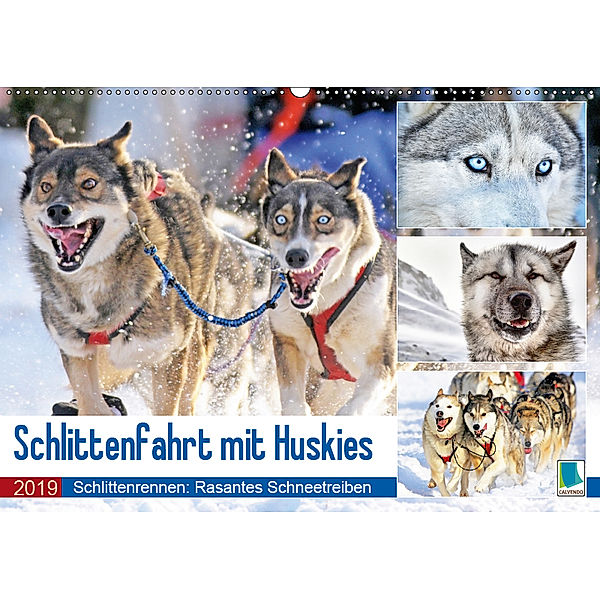 Schlittenfahrt mit Huskys (Wandkalender 2019 DIN A2 quer), CALVENDO