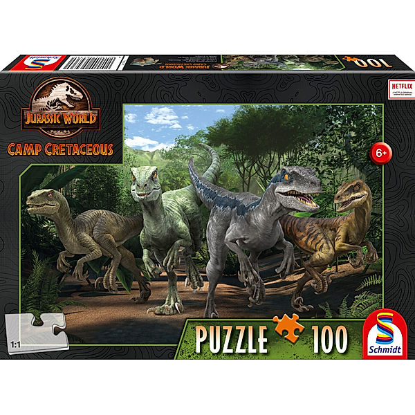 SCHMIDT SPIELE Schmidt Puzzle 100 - Neue Abenteuer, Das Velociraptor Rudel, 100 Teile (Puzzle)