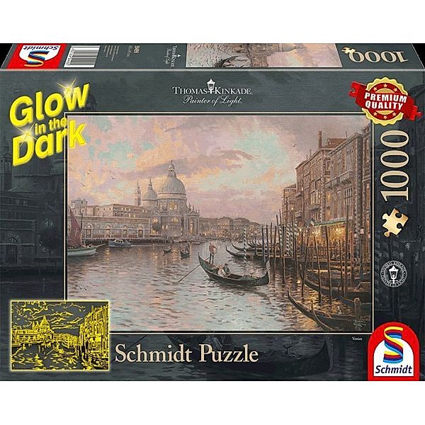 SCHMIDT SPIELE Schmidt Puzzle 1000 - In den Straßen von Venedig, Glow in the Dark (Puzzle), Thomas Kinkade