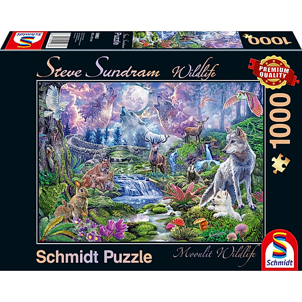 SCHMIDT SPIELE Schmidt Puzzle 1000 - Wildtiere im Mondschein (Puzzle)