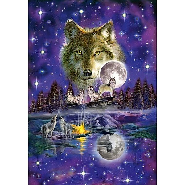 SCHMIDT SPIELE Schmidt Puzzle 1000 - Wolf im Mondlicht (Puzzle)