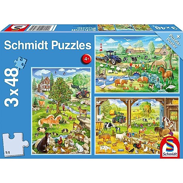 SCHMIDT SPIELE Schmidt Puzzle 3x24 - Bauernhof (Kinderpuzzle)