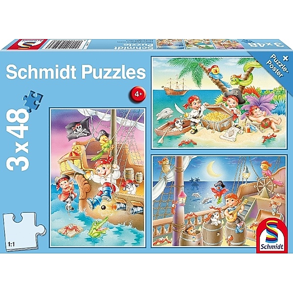 SCHMIDT SPIELE Schmidt Puzzle 3x48 - Piratenbande (Kinderpuzzle)
