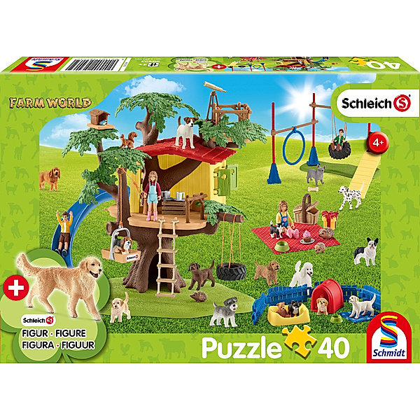SCHMIDT SPIELE, schleich® Schmidt Puzzle 40 - Farm World, Fröhliche Hunde (Kinderpuzzle)